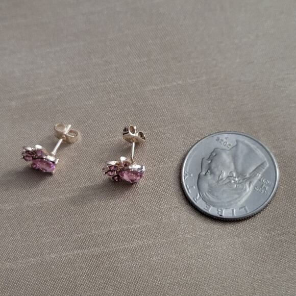 Pink and gold tone cat paws crystal earrings - Picture 4 of 4